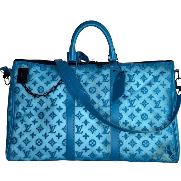 LOUIS VUITTON Keepall Triangle BANDOULIÈRE 50 Turquoise Transparent Bag Duffle - Picture 16 of 16